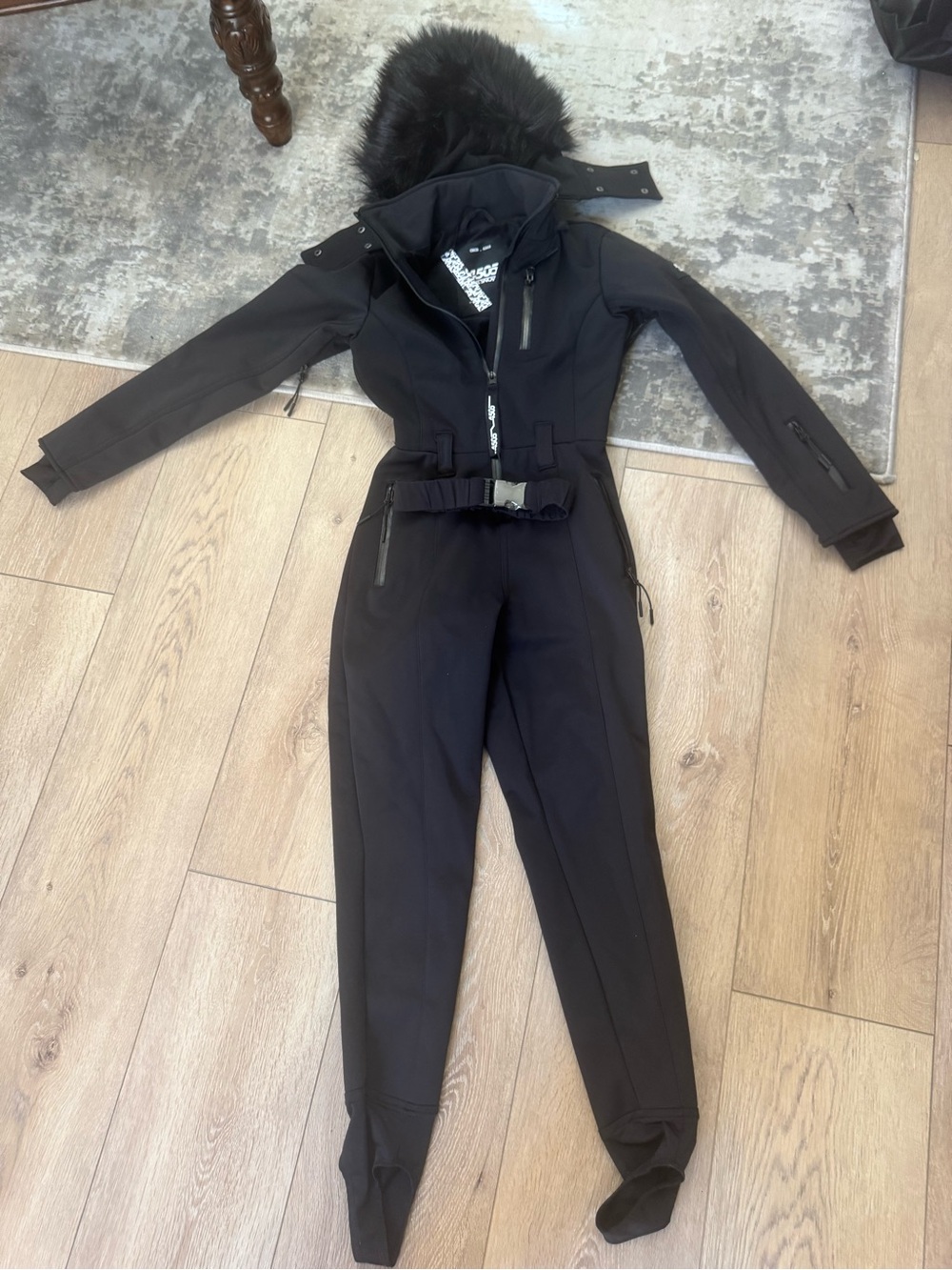 Asos Snow & Ski Black Women's Hooded Ski Jumpsuit with Faux Fur Trim